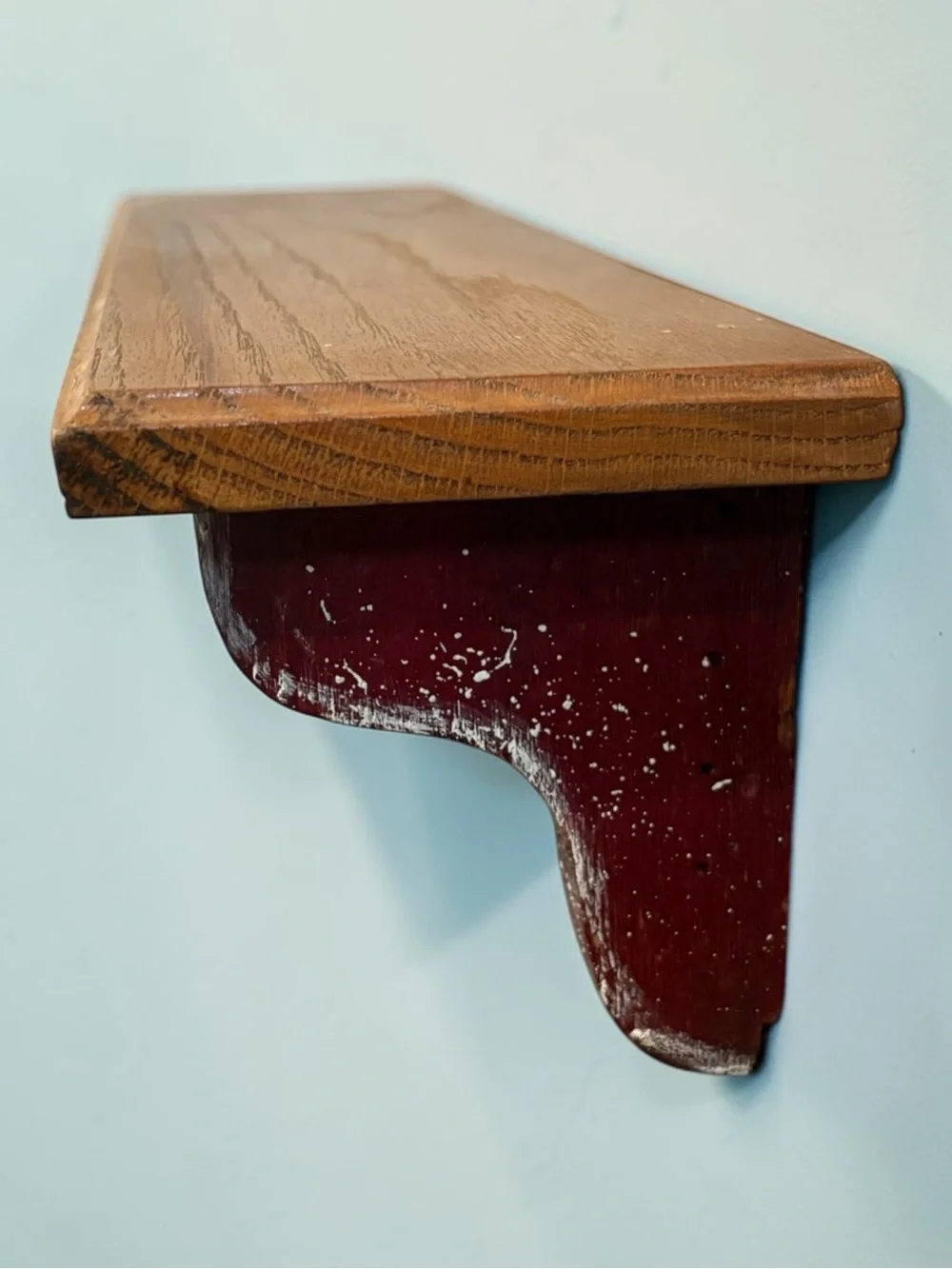 Red & White Rustic Wood Wall Shelf w/Pegs 17.5 inch Trinket Display Coat Rack